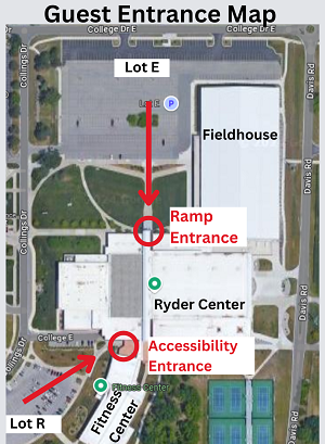 Google maps screenshot showing what door guests enter for commencement